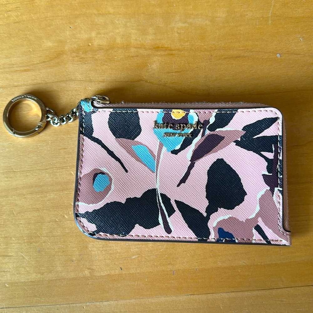 Kate Spade card holder case wallet with zipper pick keychain floral leather